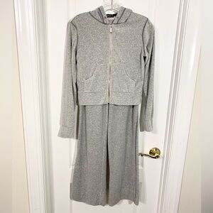 Y2K Bebe Crystal Logo Velour Velvet Wide Leg Track Suit Vintage Gray XS